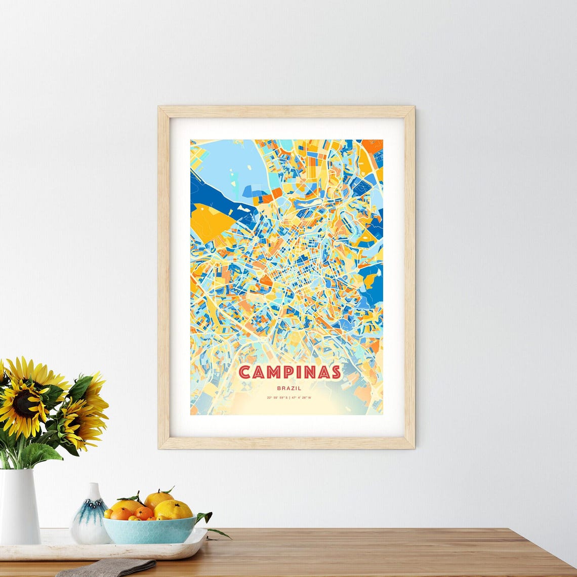 Campinas Brazil Vibrant Stylized Blue and Orange City Map Poster - Image 2