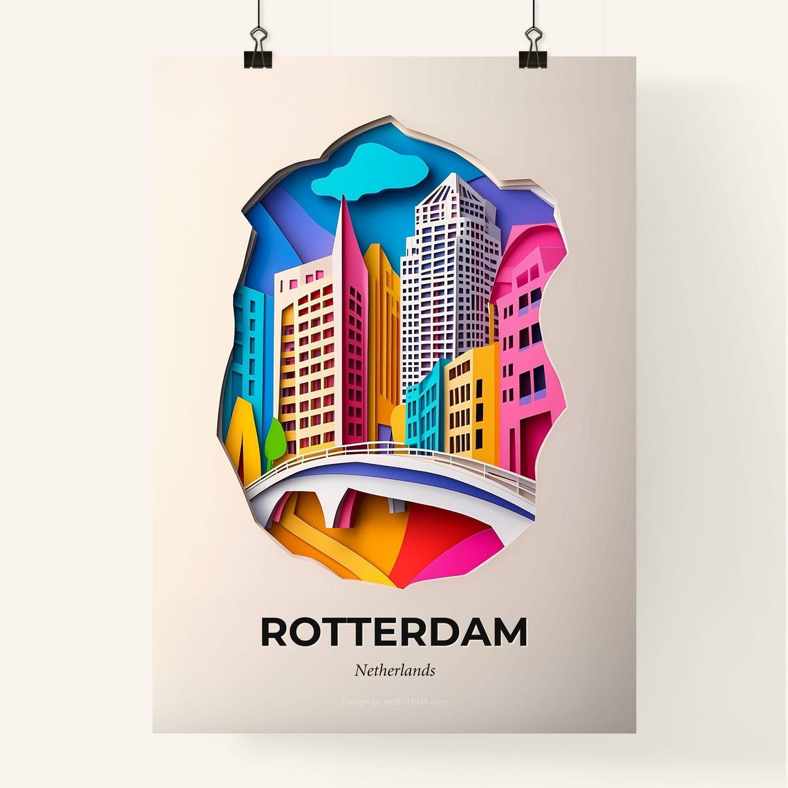 Rotterdam Netherlands Modern Skyline Paper Cut City Decor Poster - Image 4