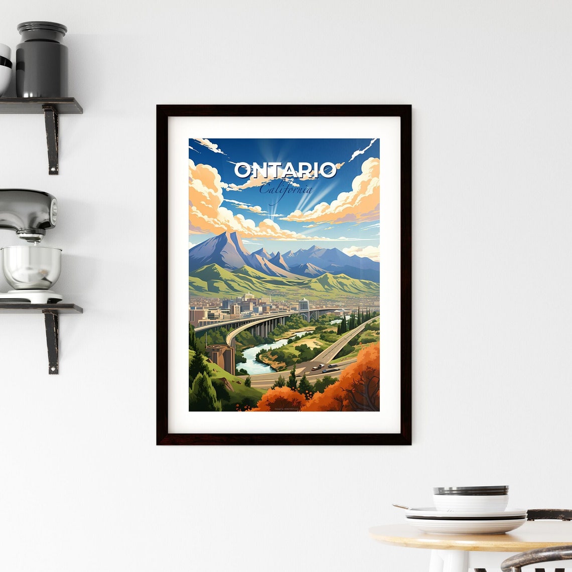 Ontario California Mountain City Bridge Vista Vintage Travel Poster - Image 2