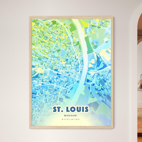 St. Louis Missouri Bluish Gradient City Map Art Poster Customizable