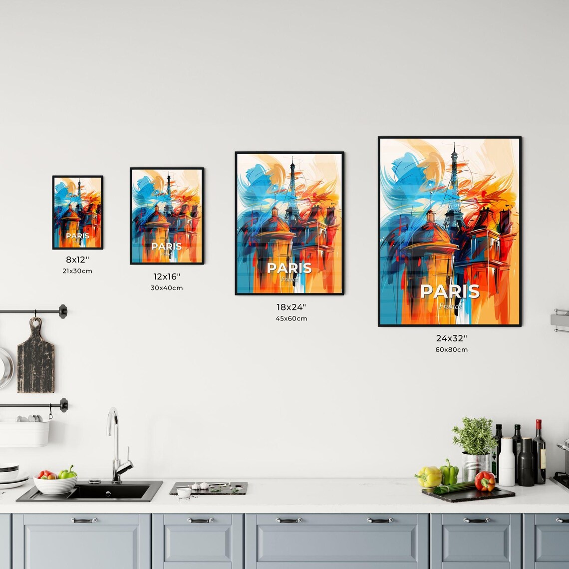 Paris France Vibrant Watercolor Eiffel Tower City Art Poster - Image 3