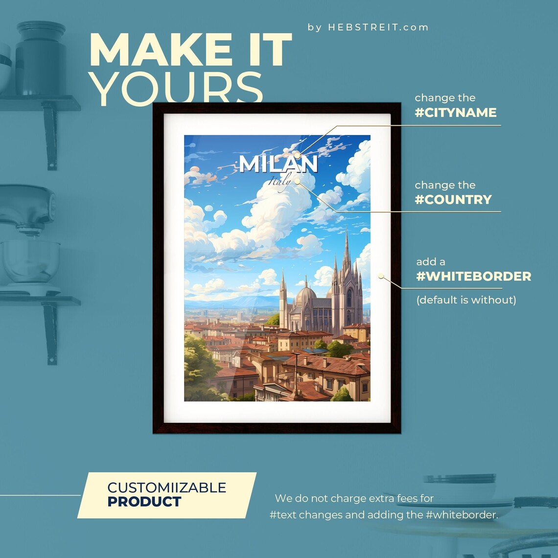 Milan Italy Duomo Cathedral Rooftops Old Town Skyline Poster - Image 2