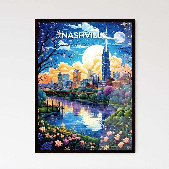 Nashville Tennessee Night Skyline Moon River Music City Poster