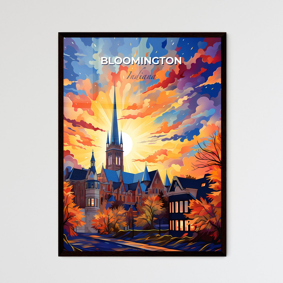 Bloomington Indiana Cathedral Sunset Vibrant Skyline Art Poster