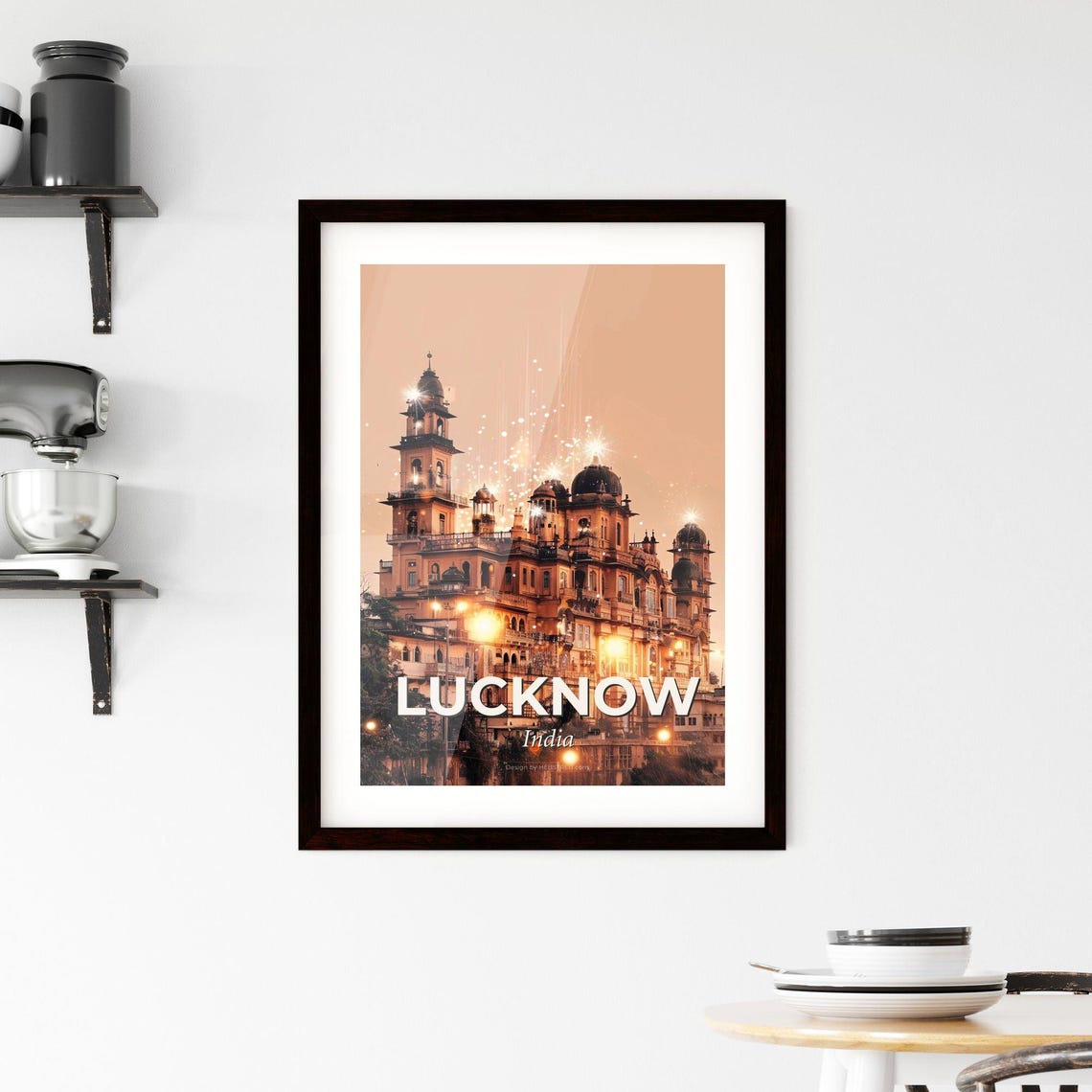 Lucknow India Grand Domes and Minarets Golden Night Art Poster - Image 2