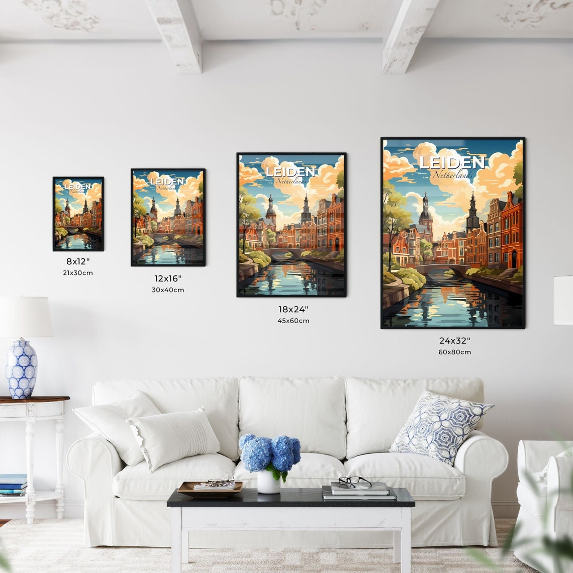Leiden Netherlands Canal Bridge Historic Town Watercolor Poster - Image 3