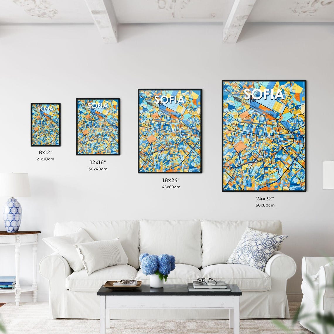 Sofia Bulgaria Capital City Colorful Blue Orange Map Art Poster - Image 3