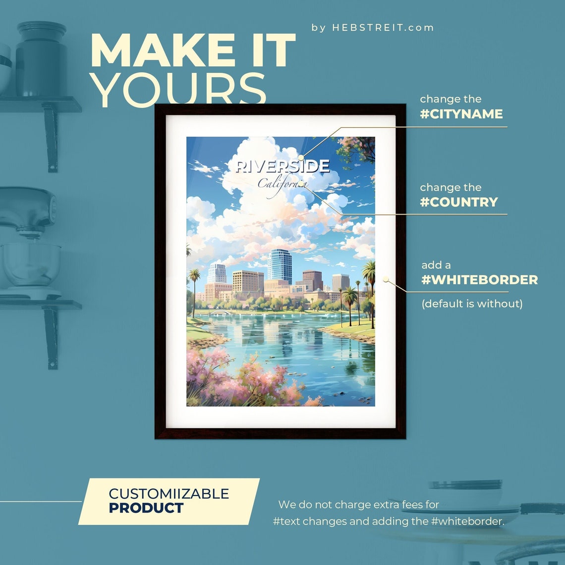Riverside California Skyline Lake Sunset Anime Travel Poster - Image 2
