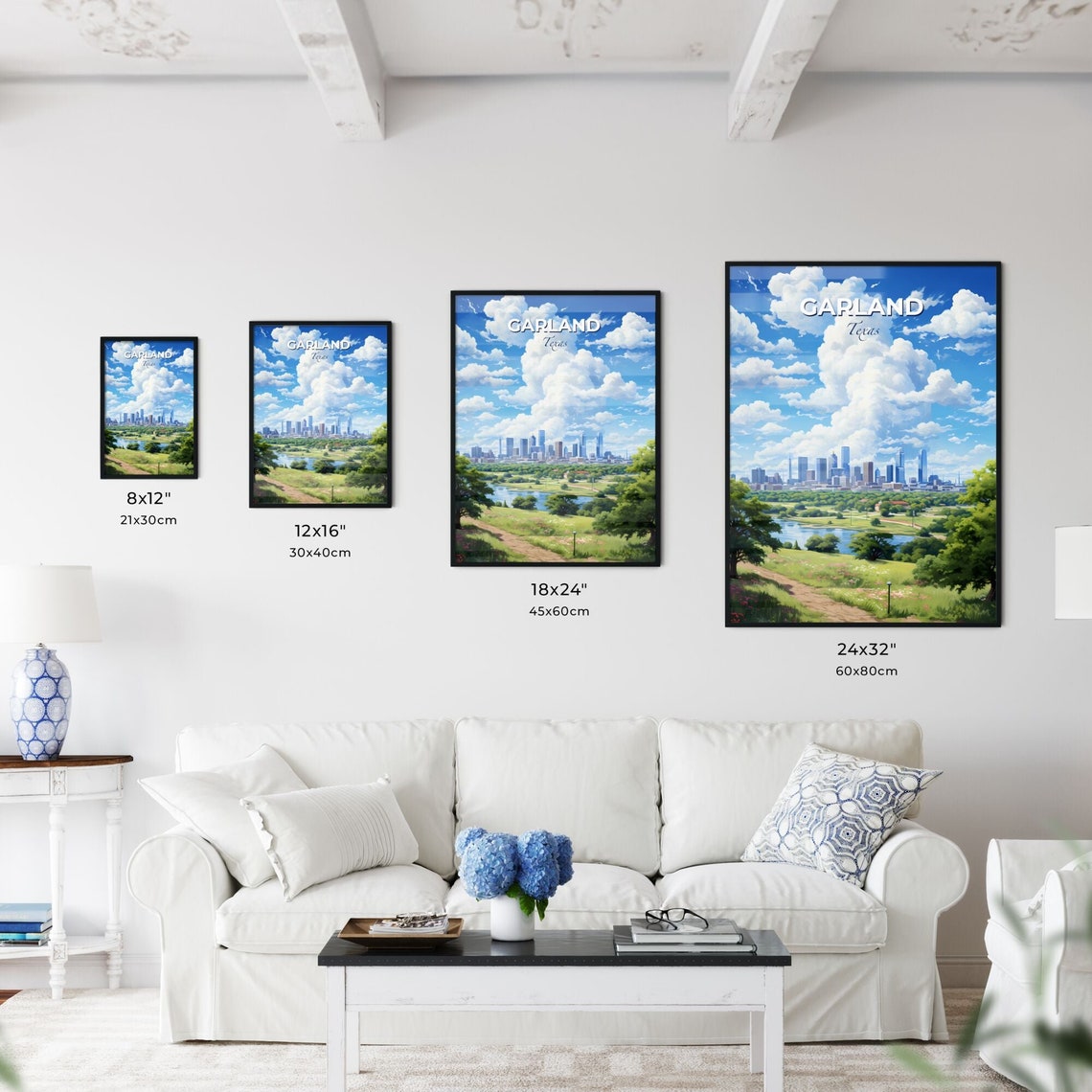 Garland Texas Skyline Park Lake Blue Sky Painterly Travel Poster - Image 3