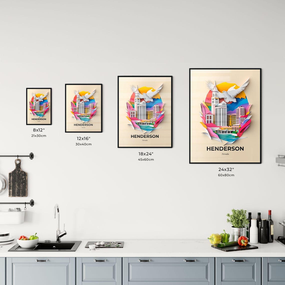 Henderson Nevada Dove Skyline Papercut Cityscape Travel Poster - Image 3