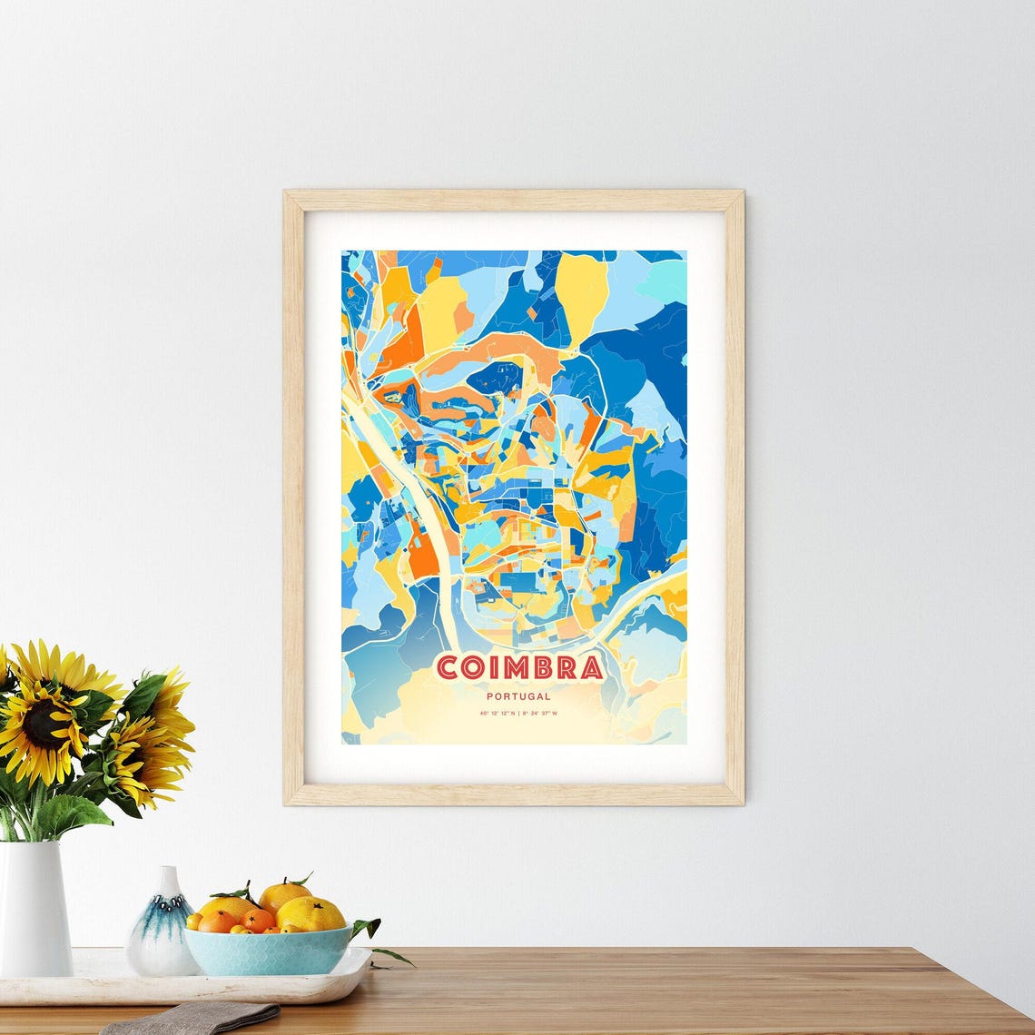 Coimbra Portugal Blue Orange Riverside Old Town Map Art Poster - Image 2