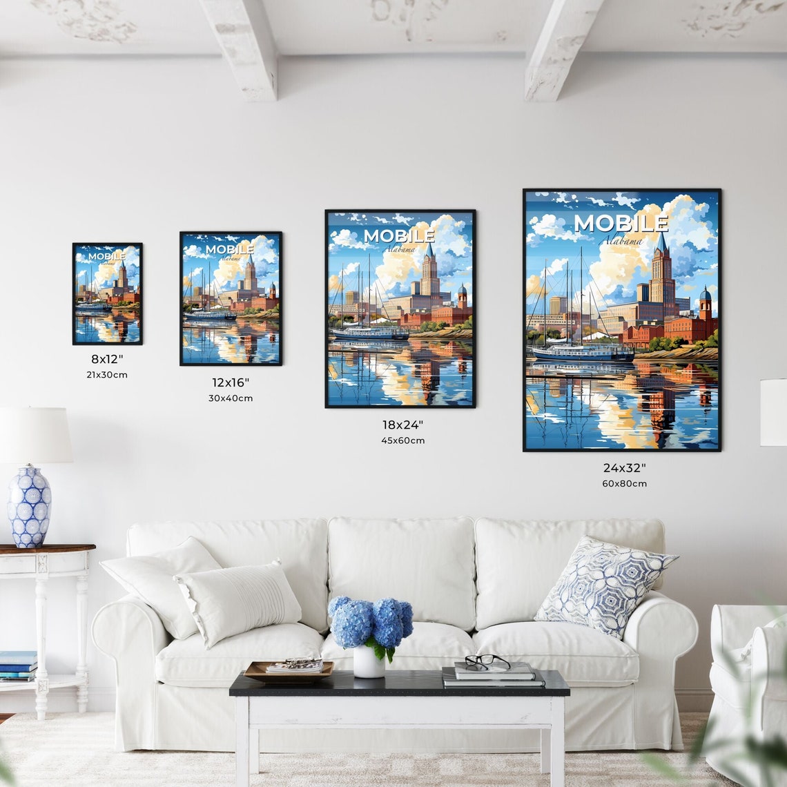 Mobile Alabama Sailboat Harbor City Skyline Clock Tower Poster - Image 3