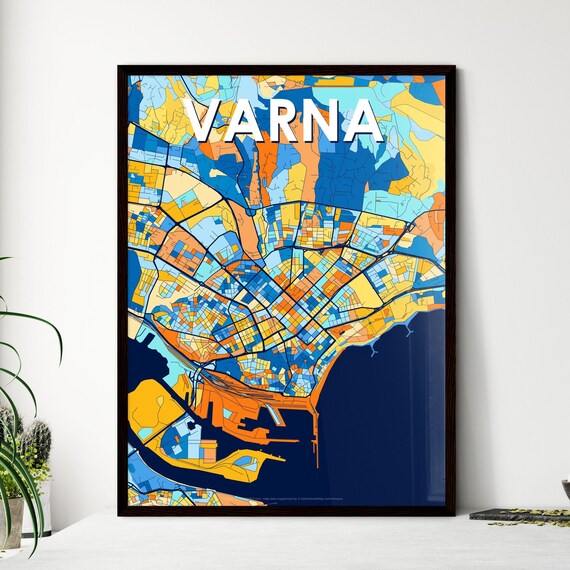 Varna Bulgaria Blue Orange Coastal City Map Art Poster for Walls
