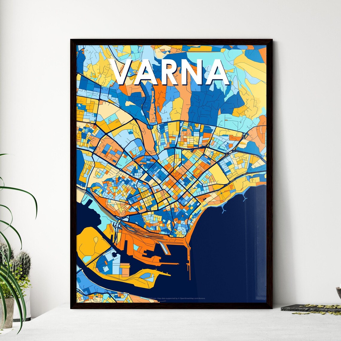 Varna Bulgaria Blue Orange Coastal City Map Art Poster for Walls