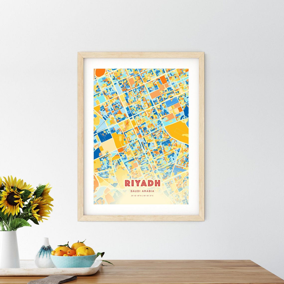 Riyadh Saudi Arabia Blue Orange Abstract City Map Fine Art Poster - Image 2