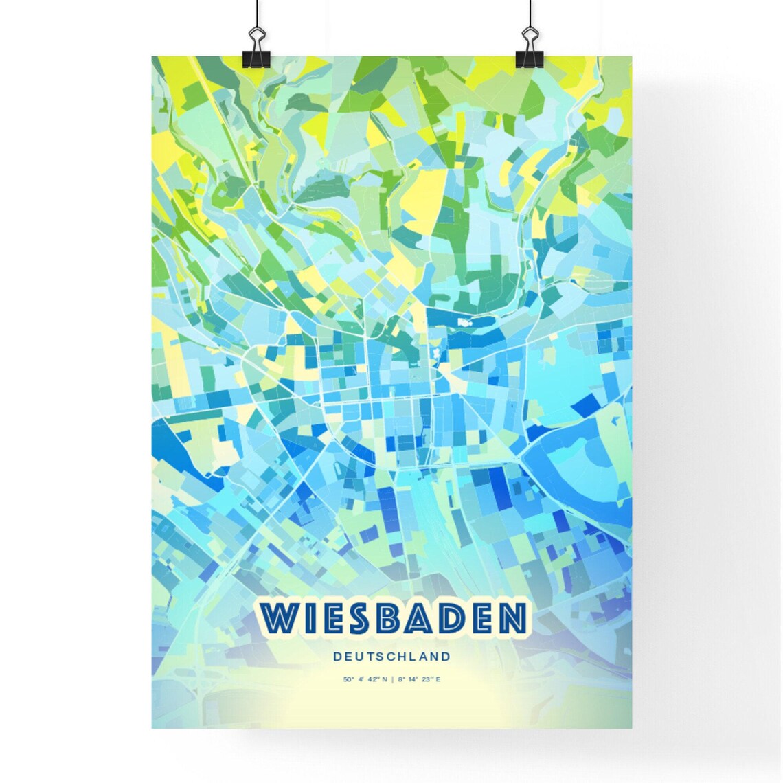 Wiesbaden Germany Abstract City Map Art Blue Green Pastel Travel Poster - Image 2