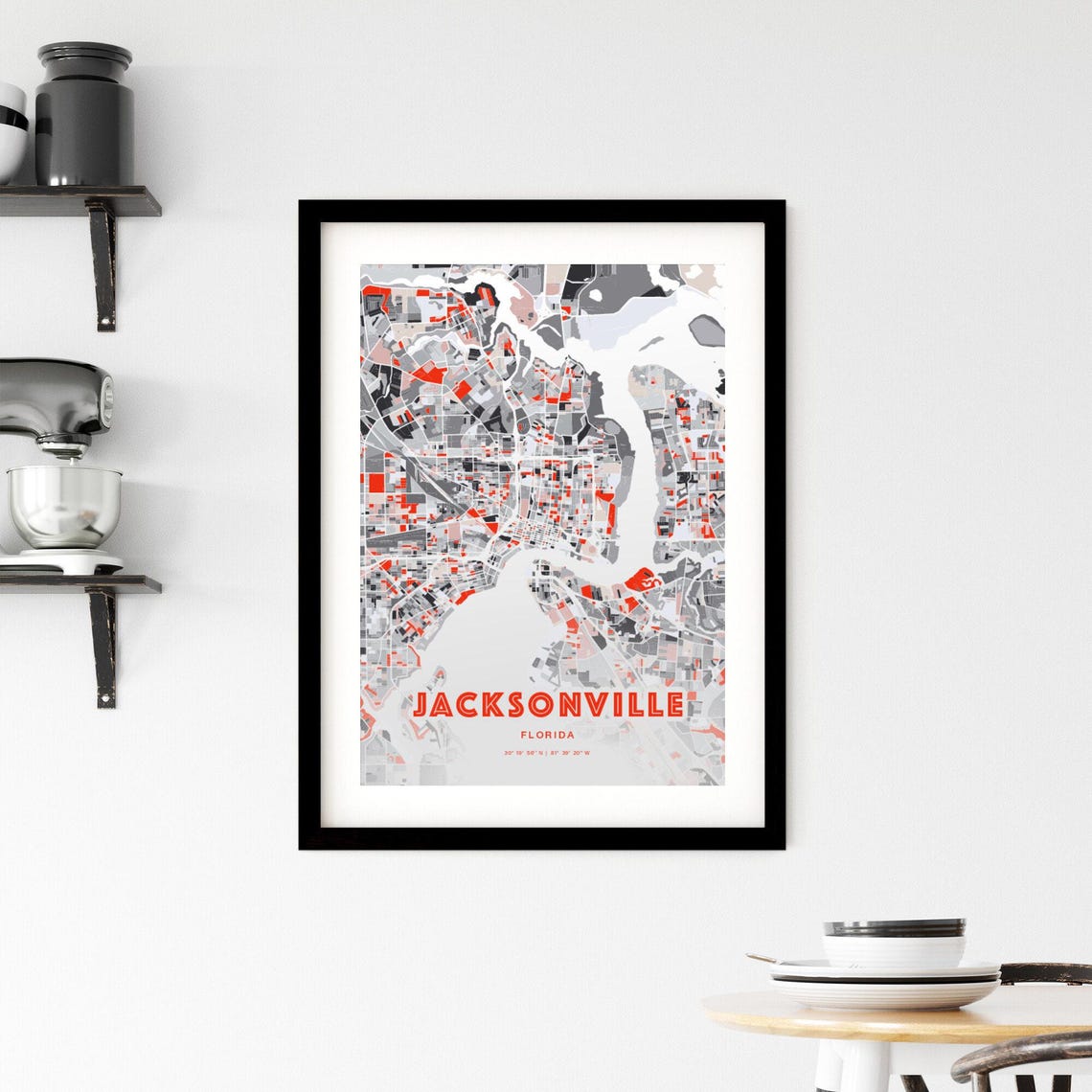 Jacksonville Florida Red and Grey Expressive City Map Art Poster - Image 2