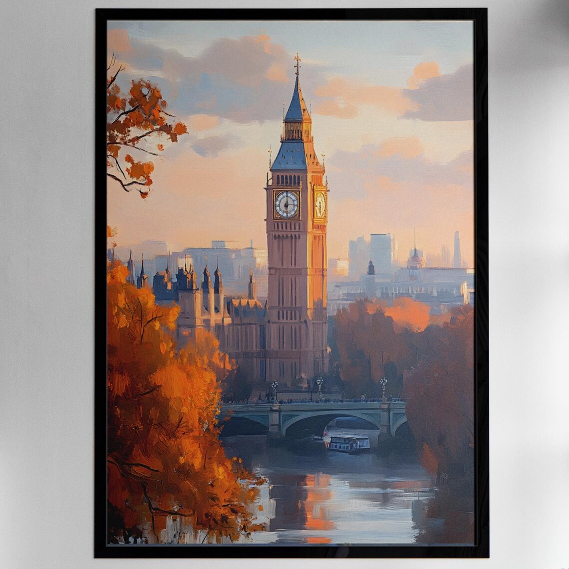Big Ben London Autumn Thames River Sunset Iconic Landmark Cityscape Poster