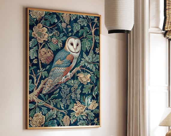 William Morris Print William Morris Exhibition Poster Kew Gardens Print London Print William Morris Poster Vintage Wall Art Owl Art