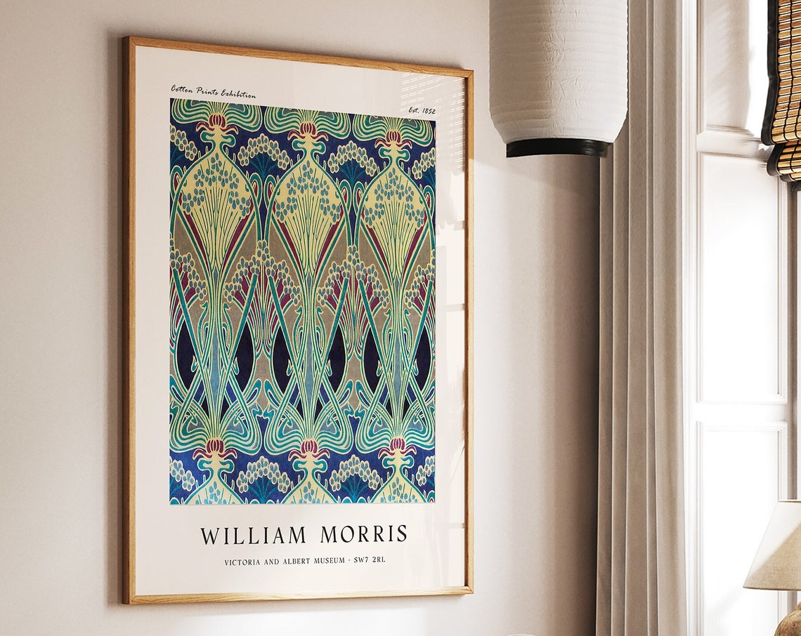 William Morris Style Botanical Exhibition Floral Pattern Poster