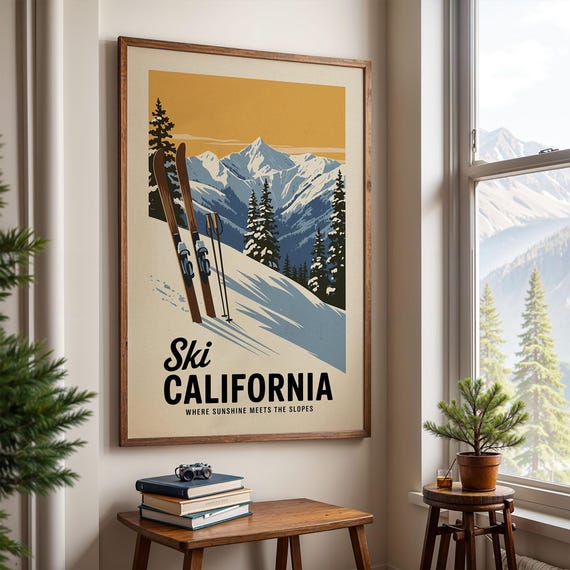 California Ski Poster, Vintage Chalet Decor