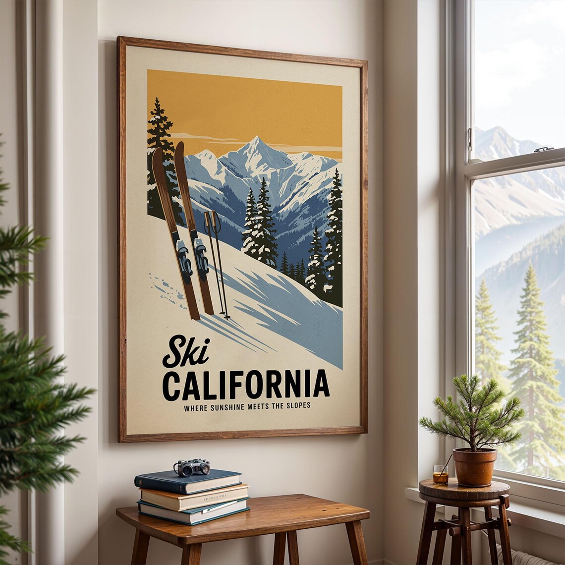 California Ski Poster, Vintage Chalet Decor