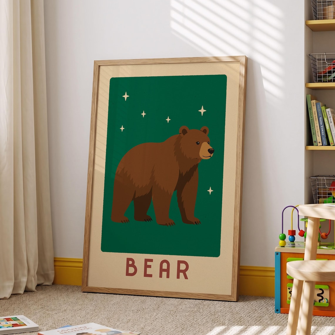 Bear Nursery Print Woodland Kids Room Decor Animal Wall Art