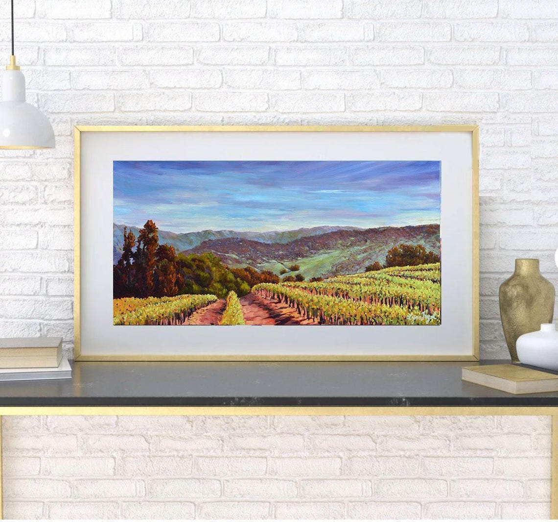 Wine Country Vineyard Rows Golden Autumn Hills Painting Poster - Image 3