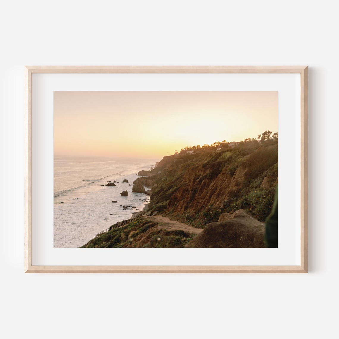 California Coastal Cliffs Glowing at Sunset Ocean View Poster
