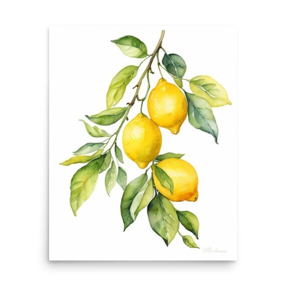 Lemons Painting Branch With Lemons Watercolor Art Print Citrus Fruit Wall Art Yellow Fruit Artwork Kitchen Wall Decor