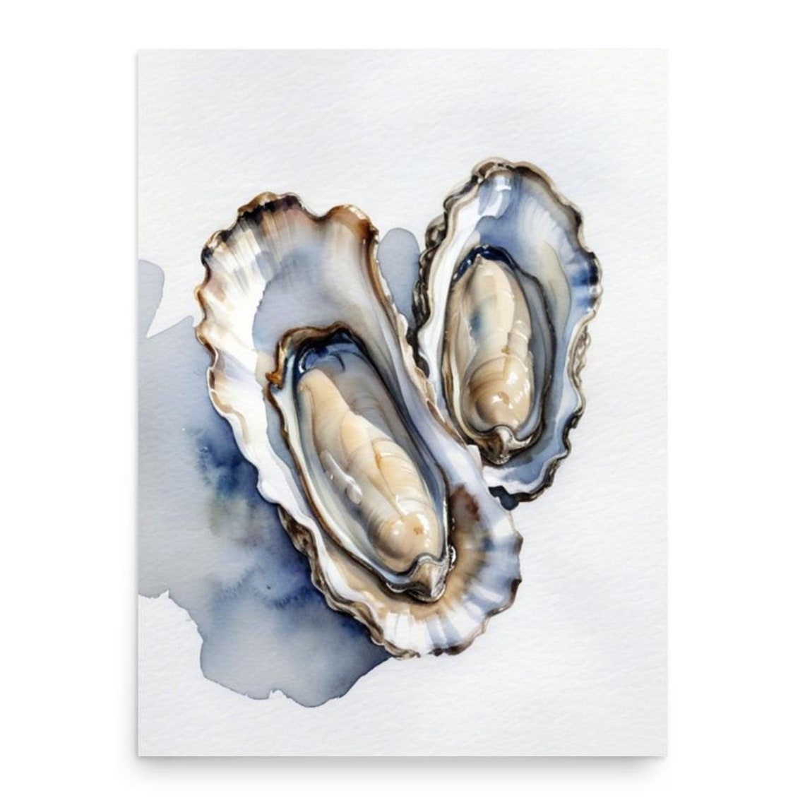 Fresh Oysters On The Half Shell Coastal Seafood Watercolor Poster