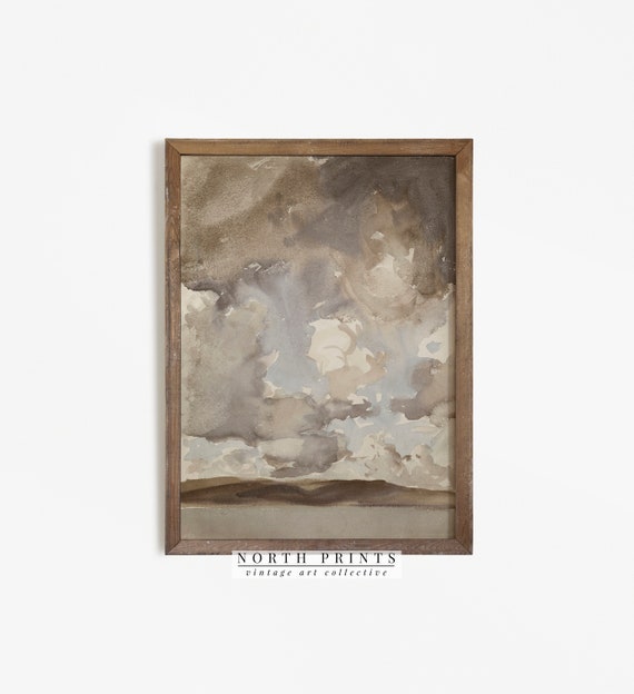 Neutral Watercolor Landscape Vintage Horizon Painting 605