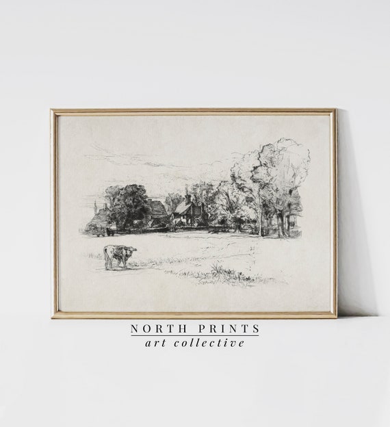 Rustic Country Farmhouse Sketch Wall Art Neutral Tones Simple Antique Home Decor Art Sk280