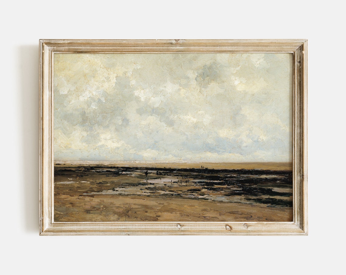 Cloudy Beach Tidal Flats Moody Seascape Vintage Travel Poster - Image 3