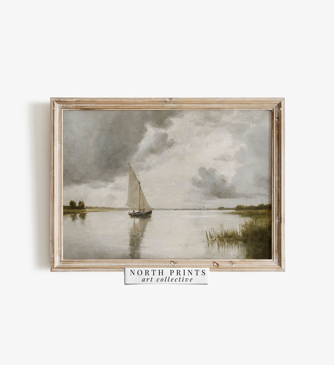 Lake Sailboat Painting, Nautical Neutral Bedroom Print - Image 3