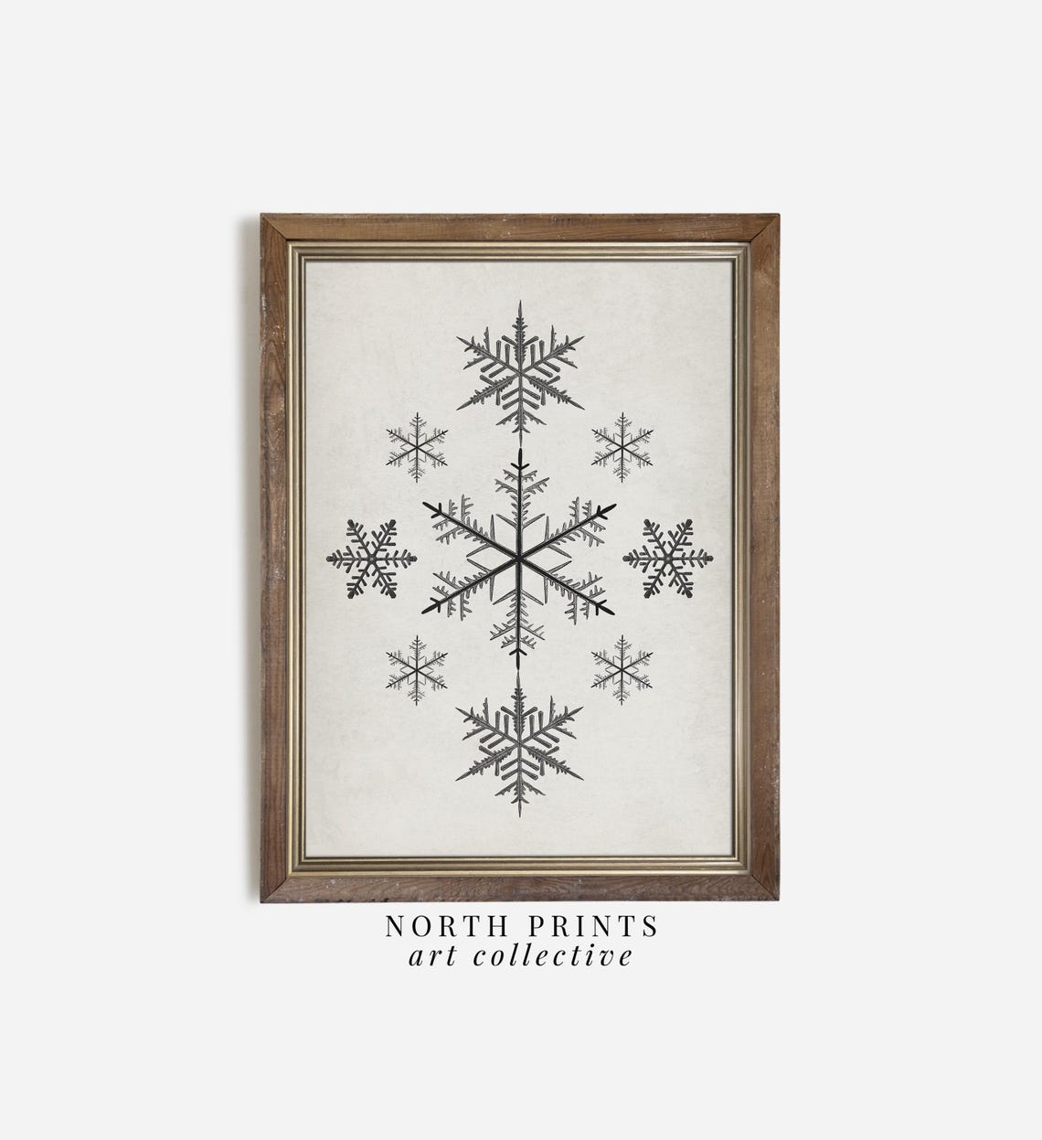Vintage Snowflake Collection Black Ink Nordic Christmas Art Print