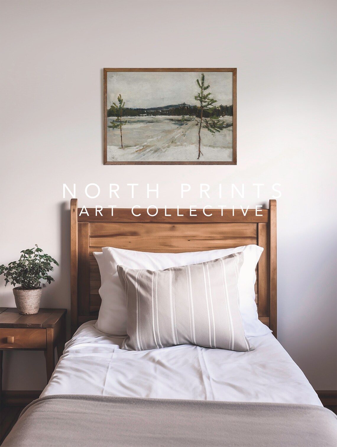 Rustic Winter Landscape Art Print, Moody Holiday Decor - Image 3
