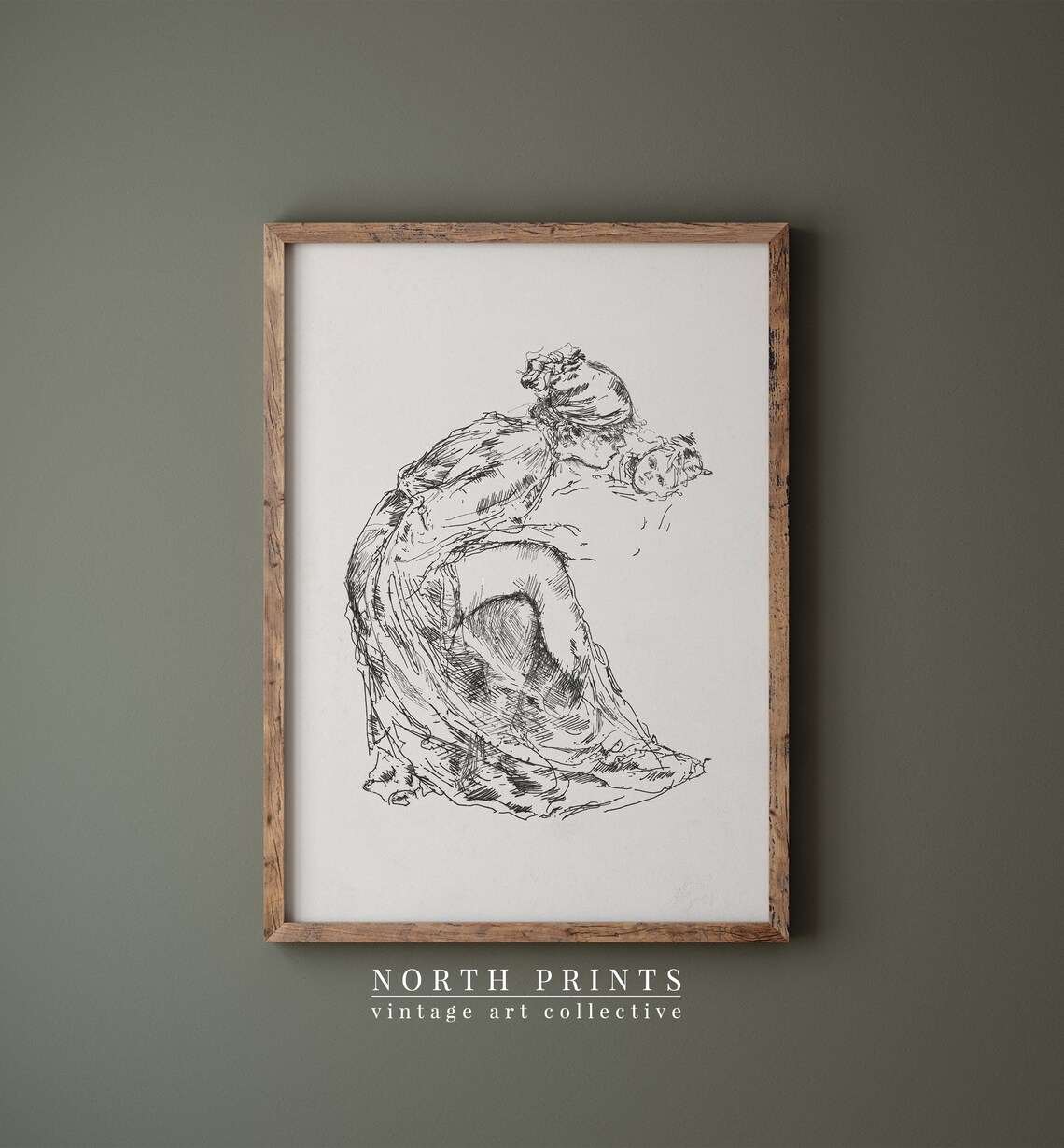 Mother and Child Vintage Sketch Nursery Art Print - Image 4