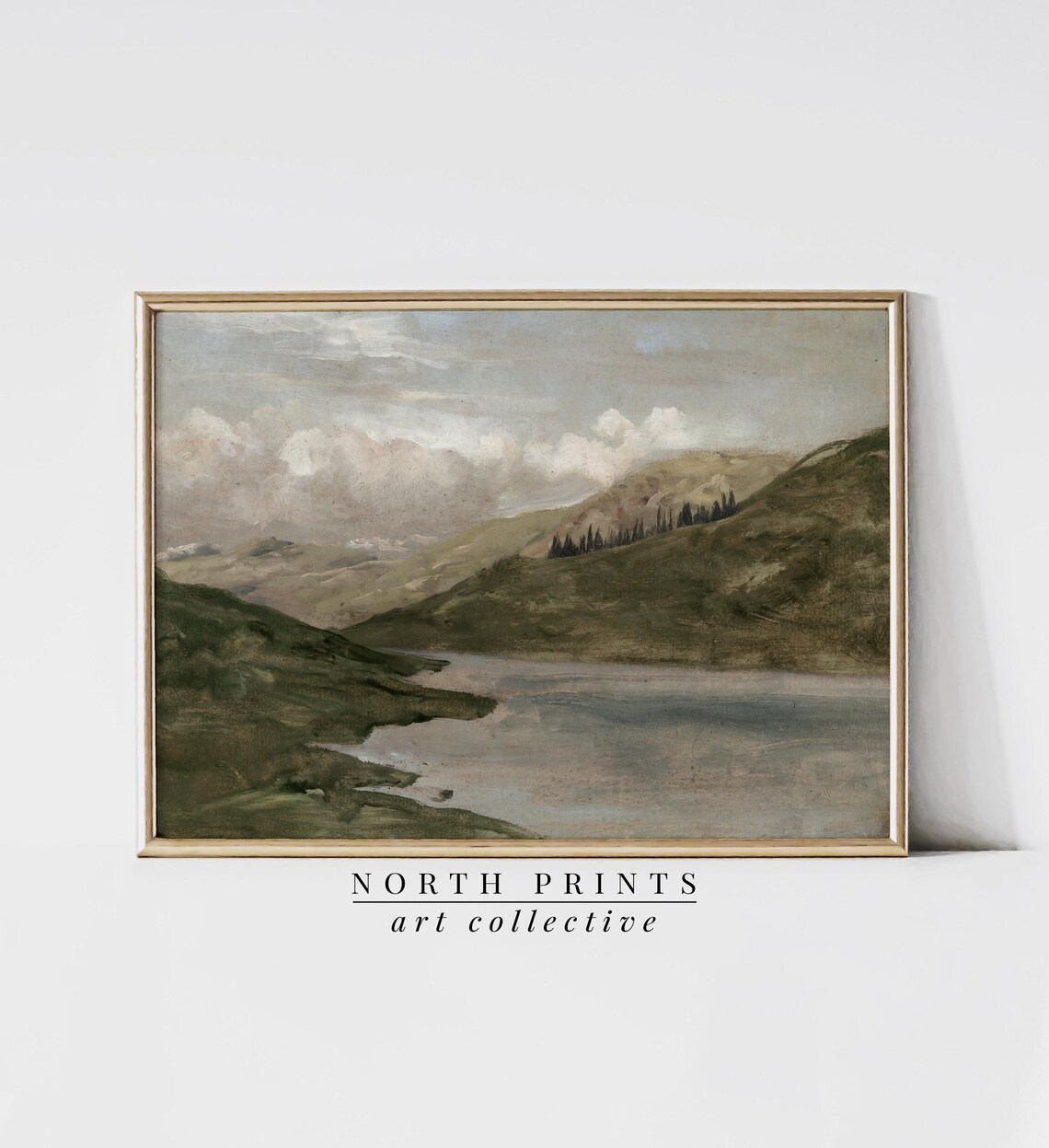 Mountain Lake Landscape Painting Rustic Cozy Cabin Decor Vintage Large Wall Art North Prints 8 63
