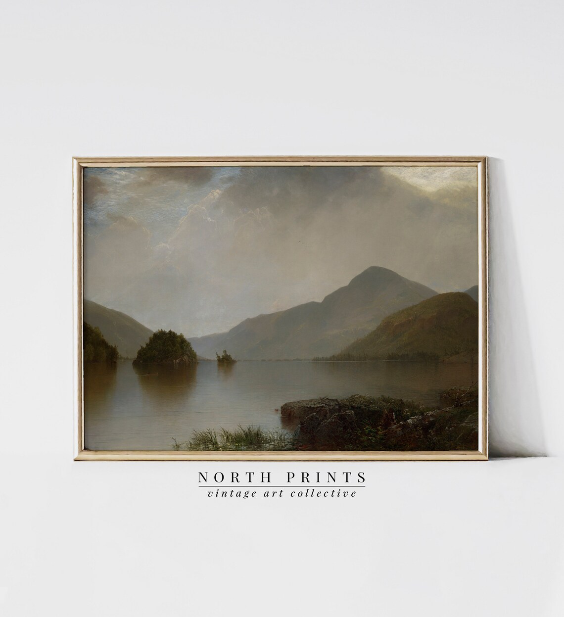 Dark Moody Lake House Poster, Antique Lake Painting