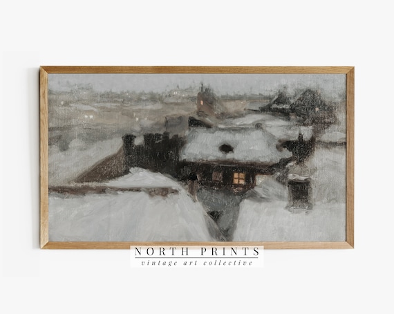 Winter Vintage Cityscape Art Print, Moody Cityscape