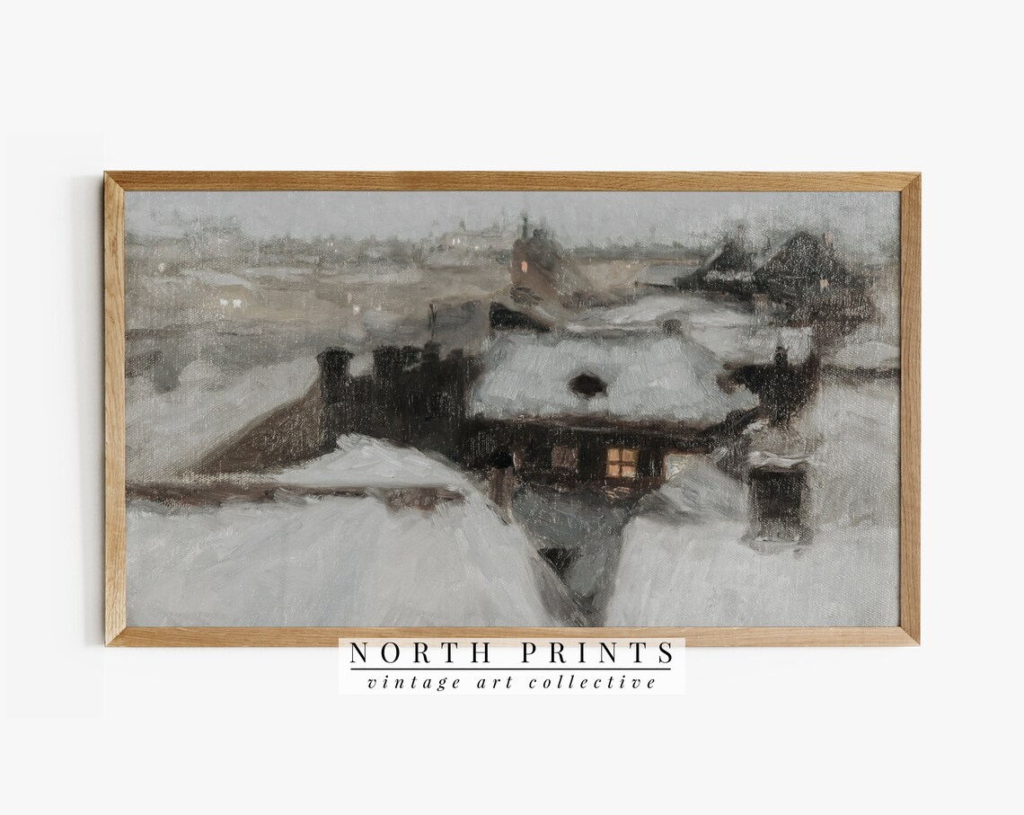 Winter Vintage Cityscape Art Print, Moody Cityscape
