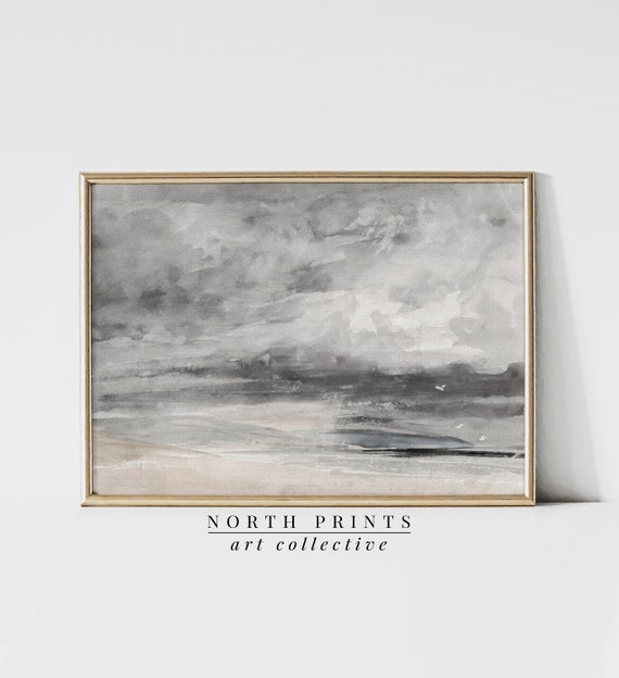Abstract Coastal Watercolor Art Print, Vintage Seascape