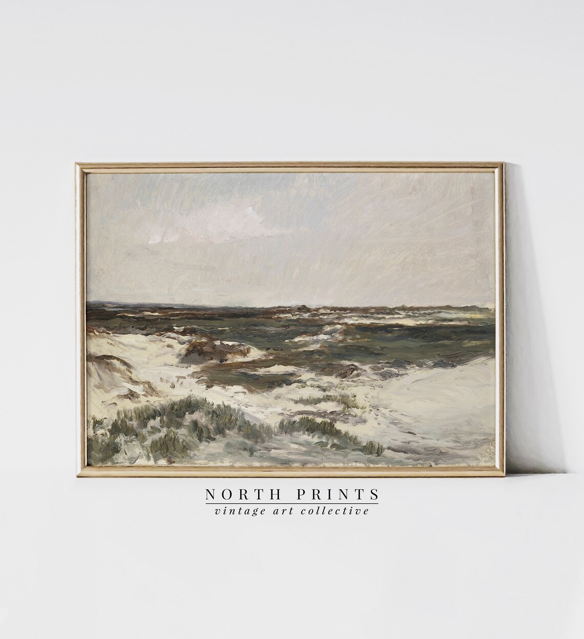 Vintage Coastal Beach Landscape Poster, Soft Green