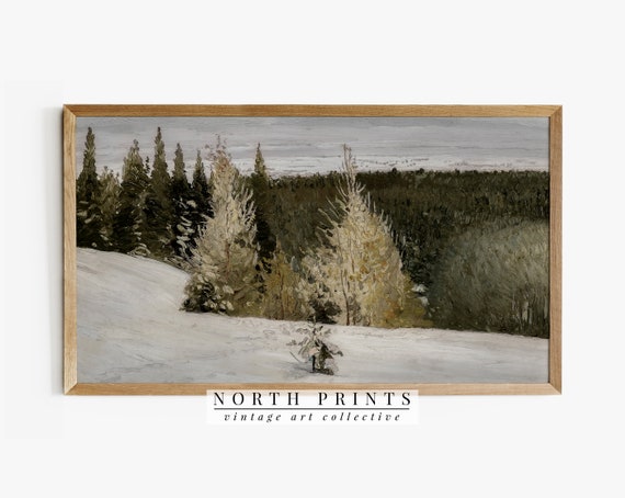 Winter Forest Painting Vintage Country Landscape Art Print