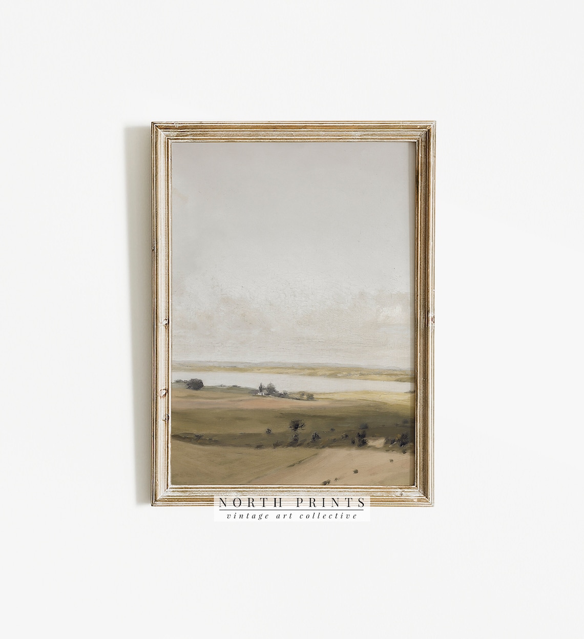 Muted Green Tonal Landscape Vintage Coastal Art Print - Image 2