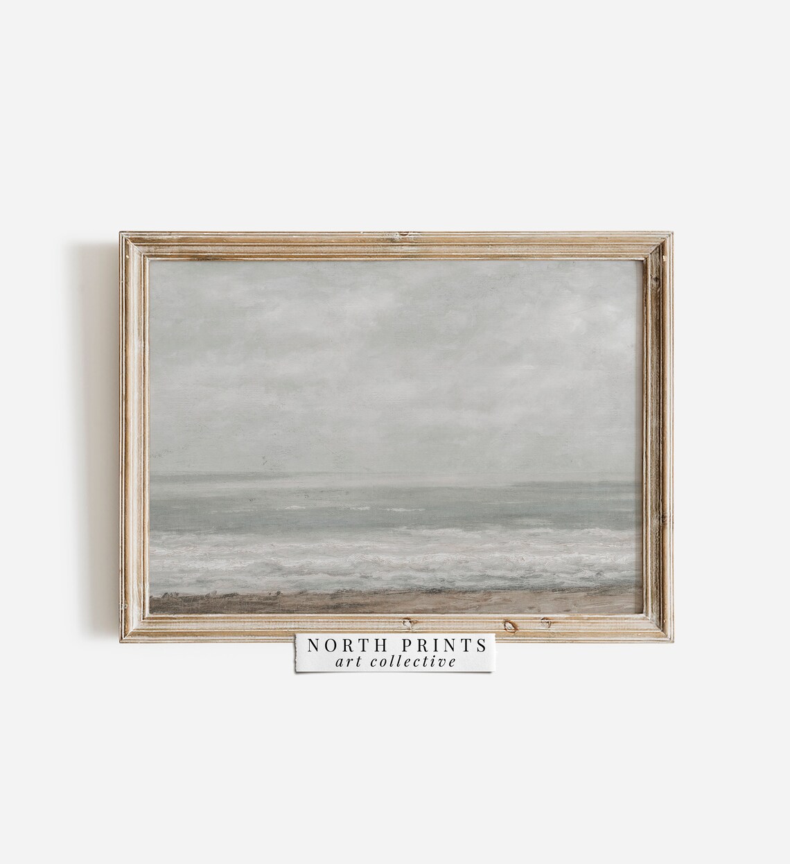 Pastel Gray Seascape Soft Surf Calm Ocean Vintage Muted Coastal Wall Print - Image 2