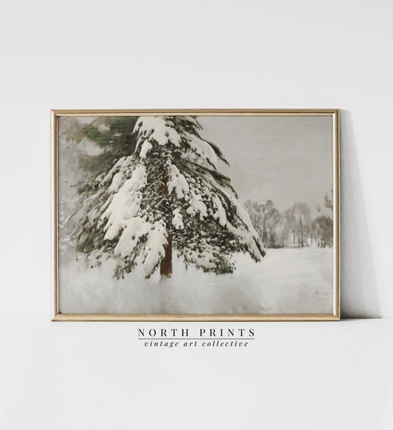 Snowy Country Forest Landscape, Vintage Holiday Art