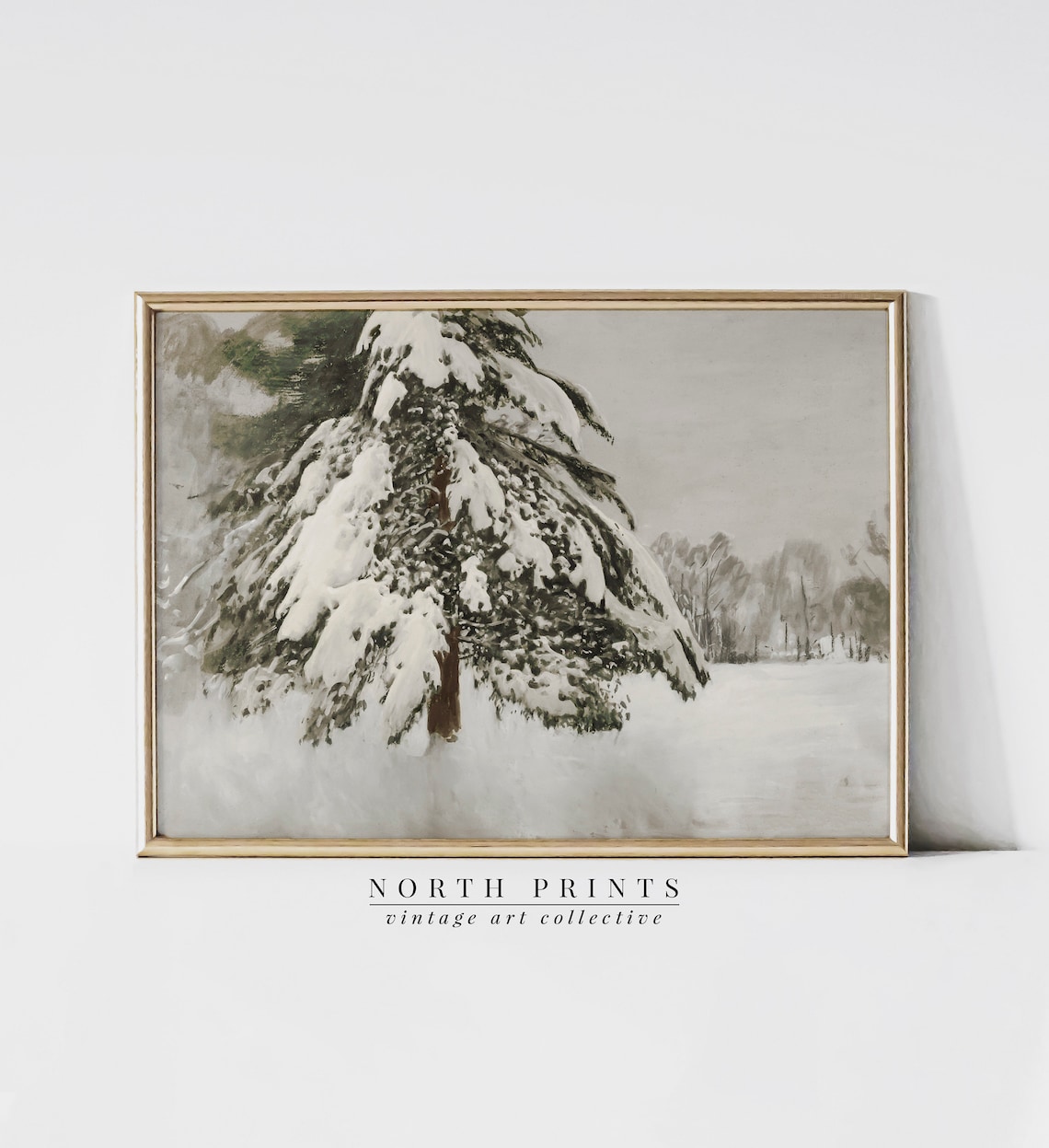 Snowy Country Forest Landscape, Vintage Holiday Art