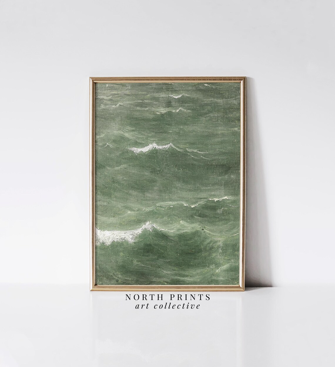 Abstract Green Ocean Waves Art Print, Coastal Decor